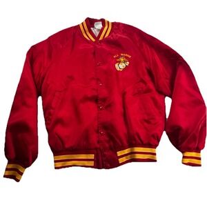 Vintage US Marine Corps Red Satin Bomber Jacket Taylor Made Semper Fidelis- L